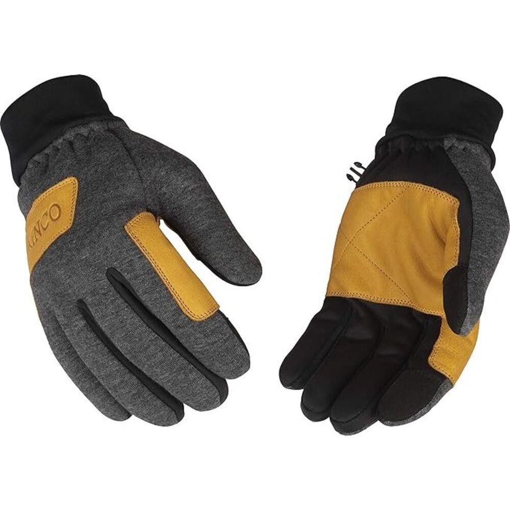 Kinco 2981-L Fleece Cold Weather Gloves, Gray, Golden Leather Palm, Large Size